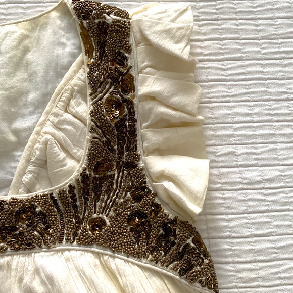 Ruffle sleeve beaded cotton dress by French Connection. Cream with bronze beads - Picture 5 of 6